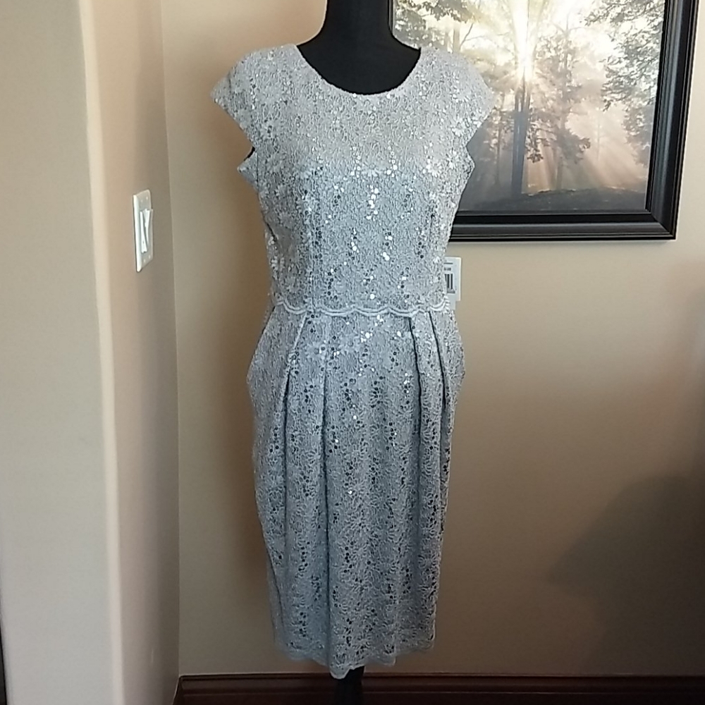 NWT Alex Evenings Dress Dove Gray Silver Gray Formal Dress Wedding‎ Mother Bride